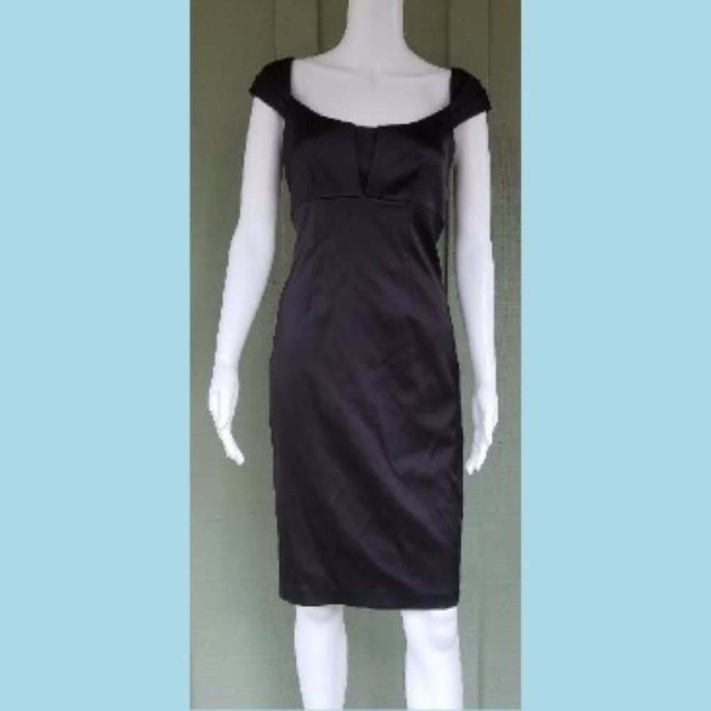 DAVID MEISTER Black Satin Sheath Cocktail Dress 6